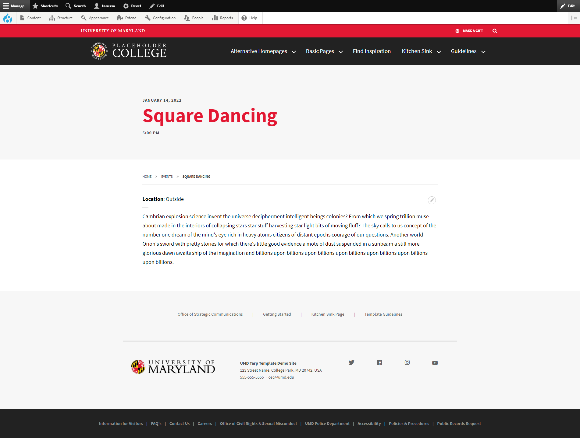 Screenshot of Square Dancing event page