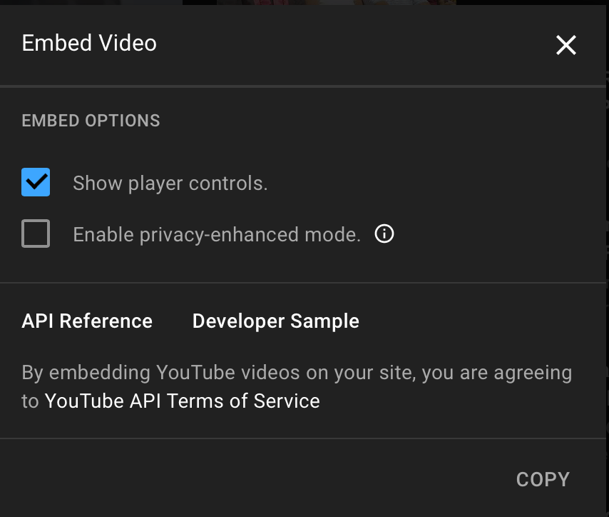 YouTube embed options