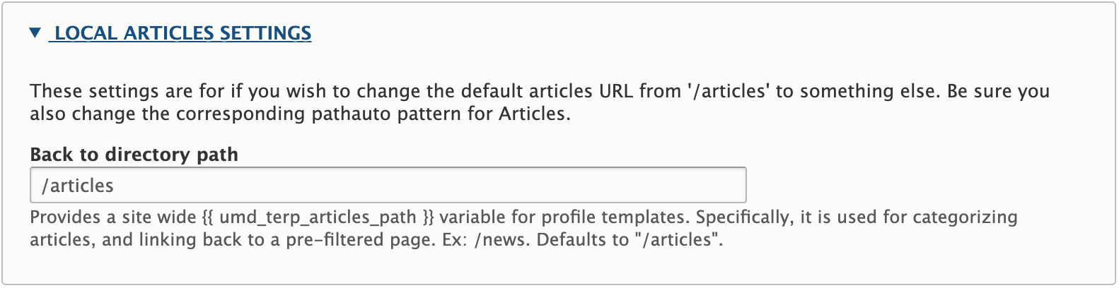 local articles settings