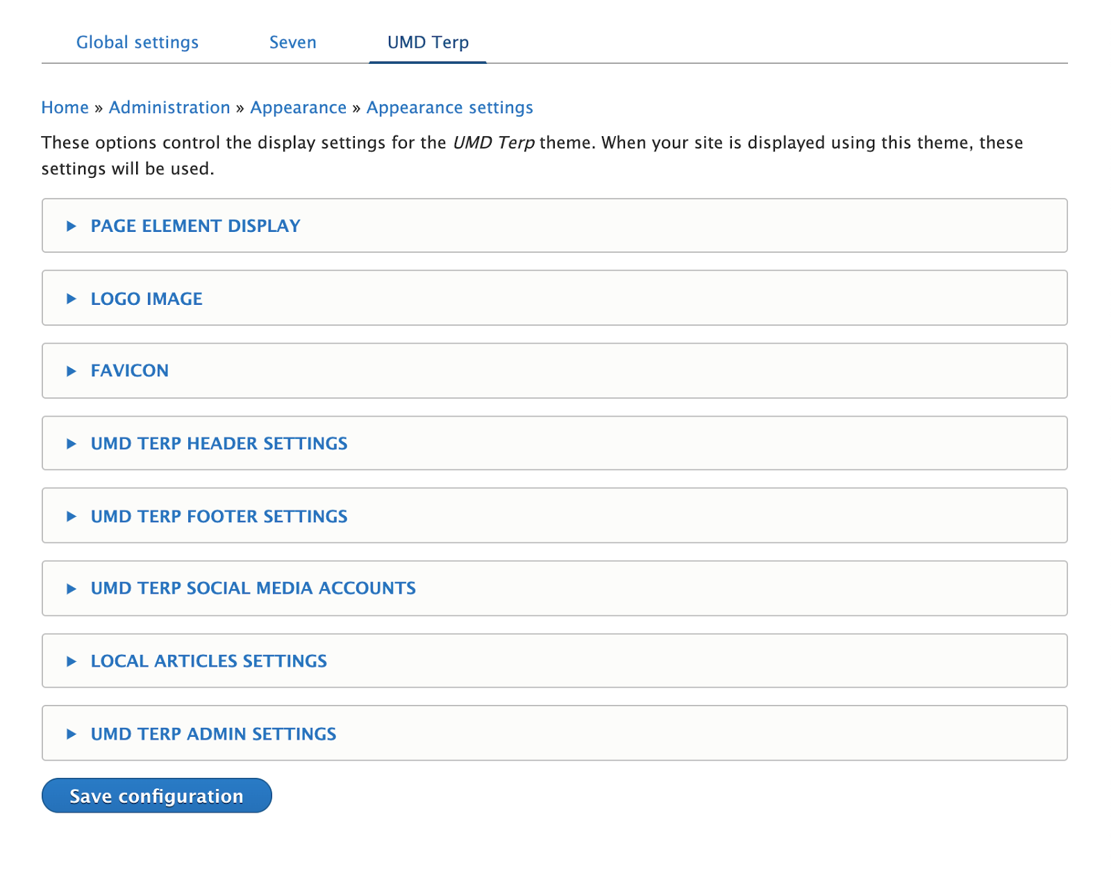 theme admin settings