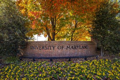 University of Maryland nameplat in brick