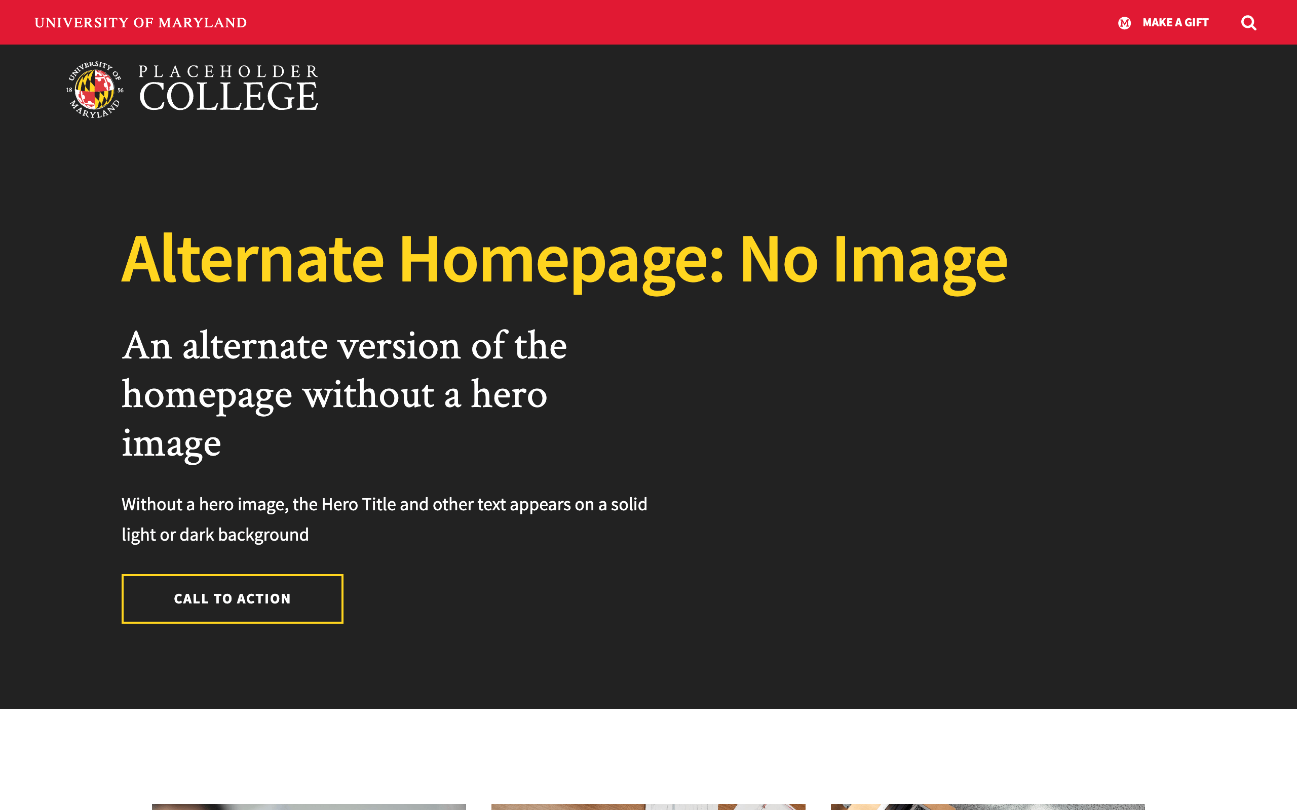 Screenshot: Alternate Homepage with no hero image