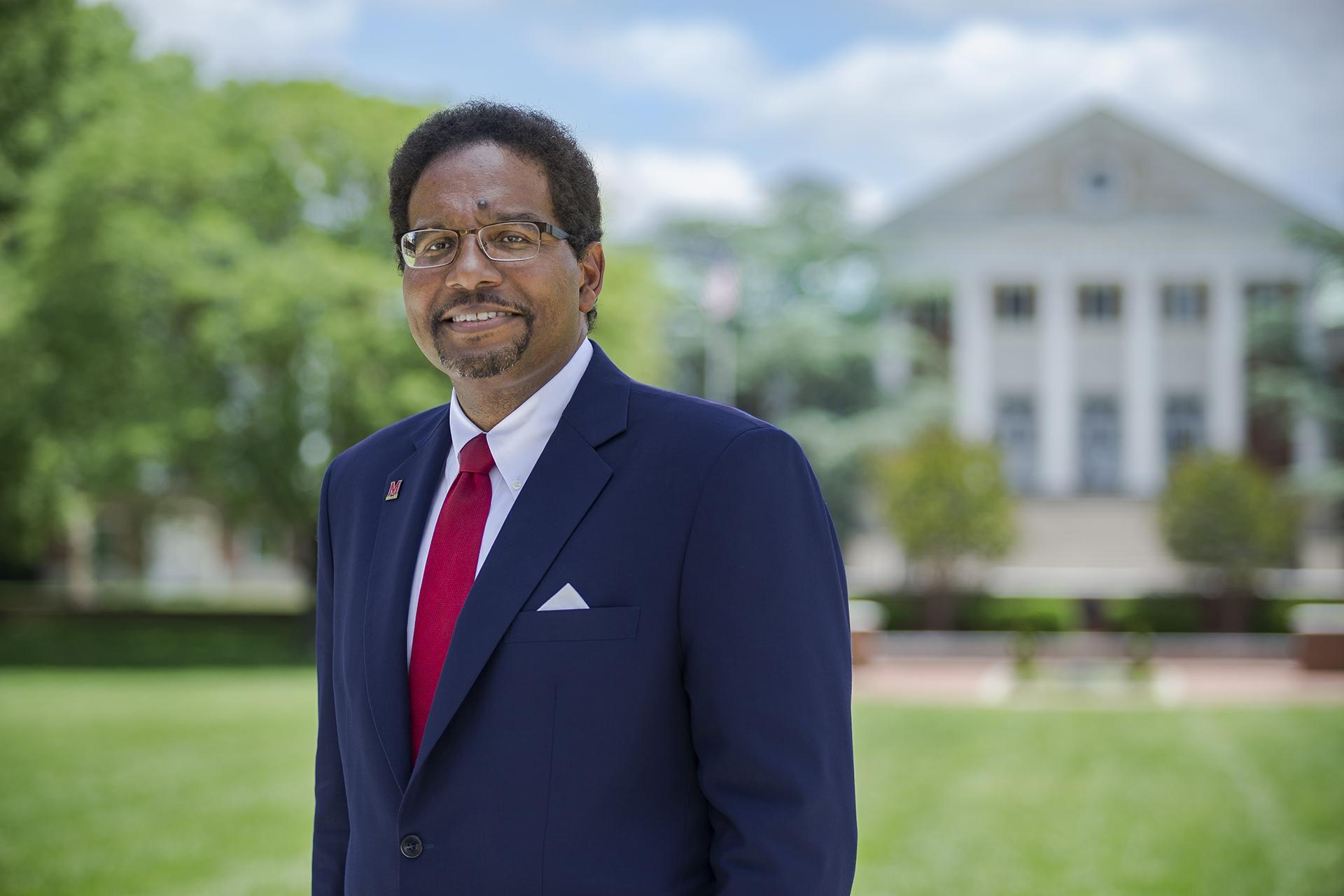 Dr. Darryll Pines Standing on McKeldin Mall