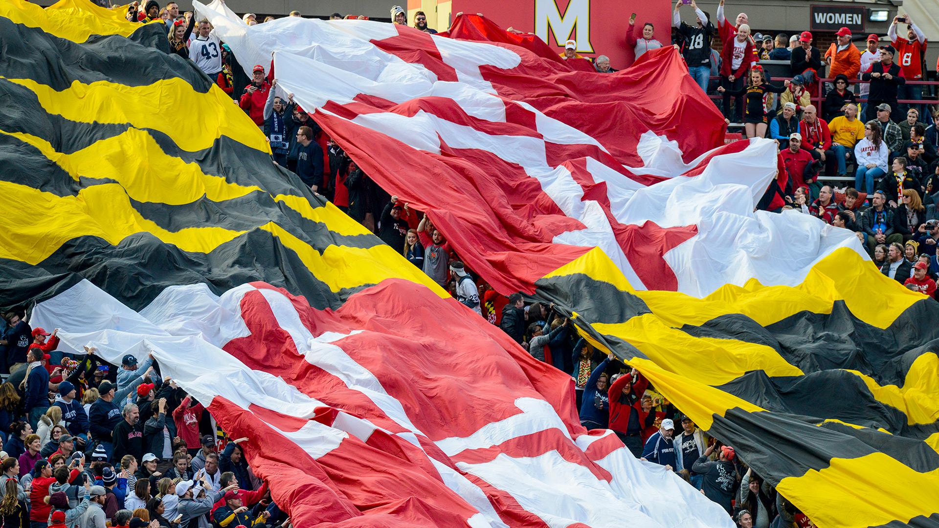 Maryland Flag unfurled over the fans during an outdoor game at Capital One Field