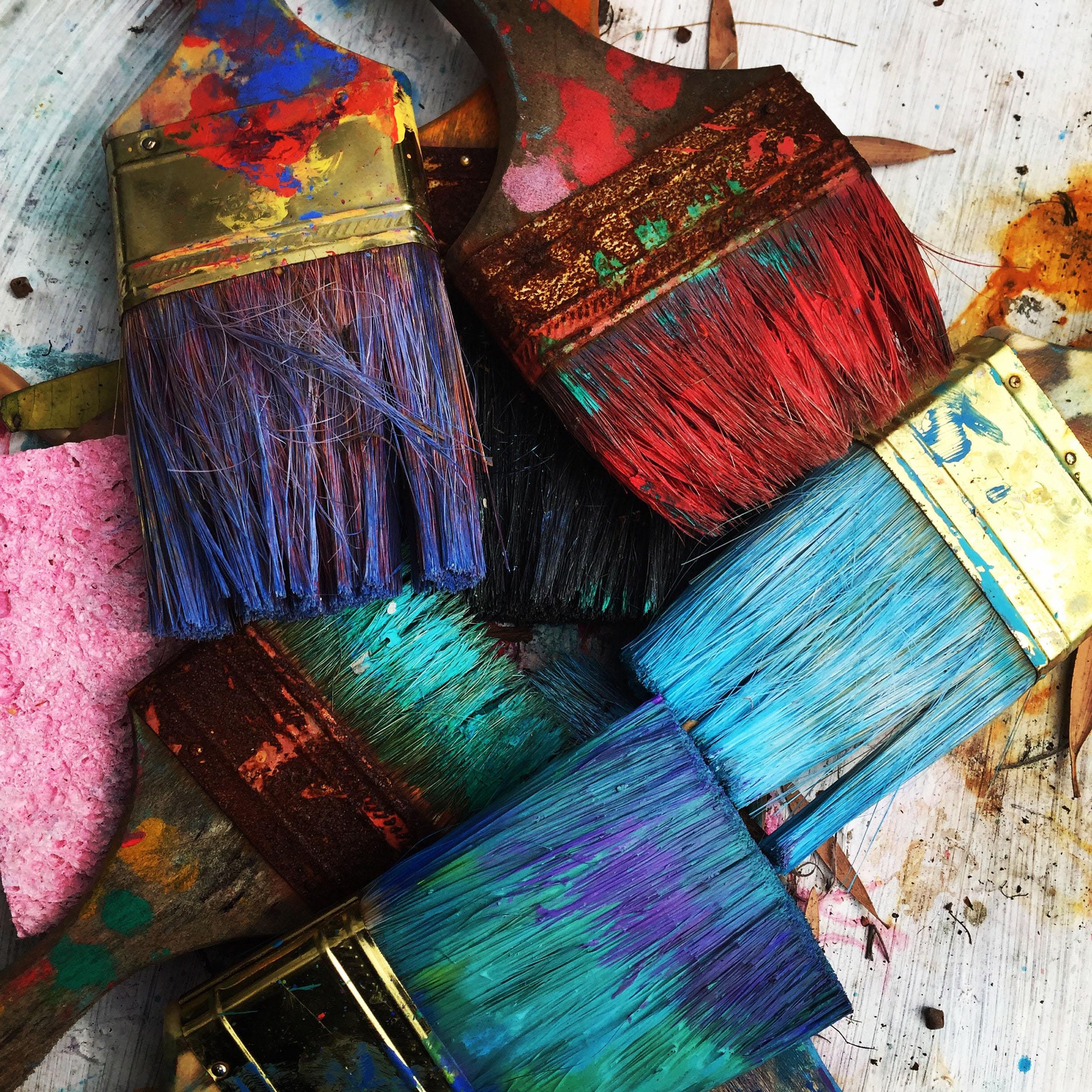 Five paintbrushes full of paint